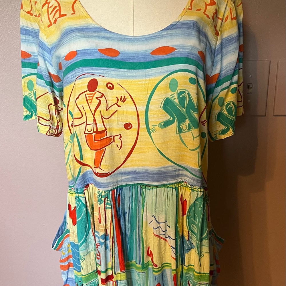 Jams World Dress Vintage 90's Short Sleeve Multicolor Hattie Beach Summer Sz M